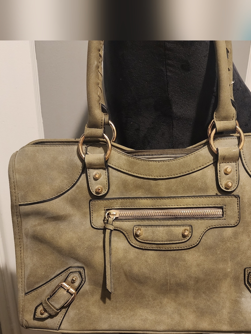 Olive Green Faux Suede Handbag